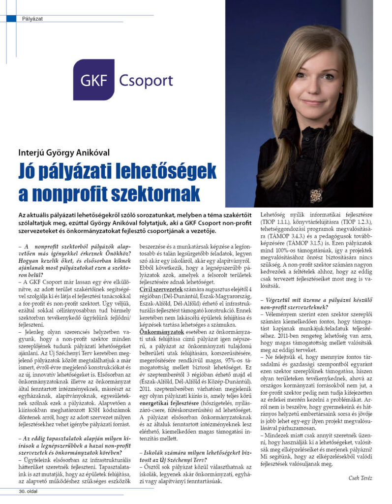Jó pályázati lehetõségek a nonprofit szektornak